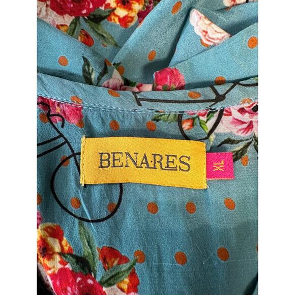 Benares Floral Bicycle Print V-Neck Tunic Dress XL - Picture 9 of 10
